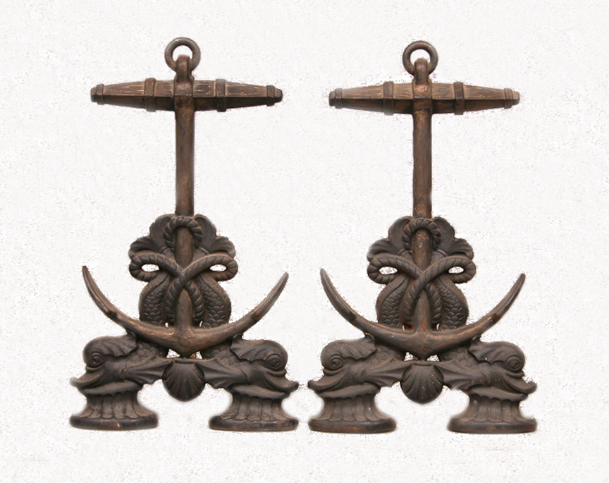 Fireplace Andirons Dolphins and Anchor- Nautical- Coastal Home ...