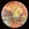 Antique Magic Lantern Wood Framed  "Sinking Of Battleship Maine "