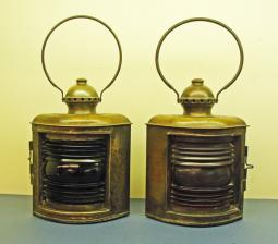 Early 20th Century Brass Port & Starboard Navigational Running Lights - PAIR