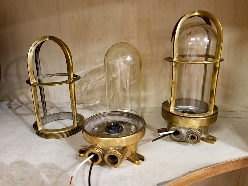 1 Passage Way Light Lens and Brass Cage Vintage Ship Light  2 Available 
