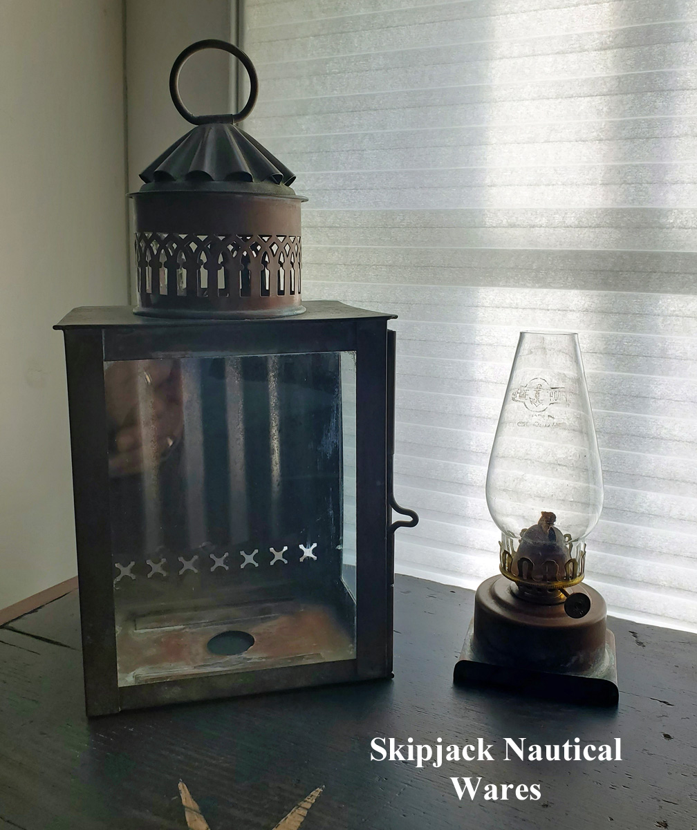 Pair of British Made Copper and Brass ship s Cabin Lanterns