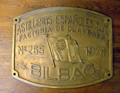 Bronze Builders Plaque, Astilleros Espanoles, S.A. Bilbao, Spain
