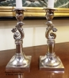 candlesticks, dolphin, silver, plated, serpent, vintage, pair