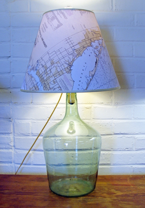 Antique Light Olive Green Glass Demijohn (Carboy) Table Lamp