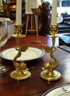 Early 20th Century Brass Dolphin/ Serpent Candlesticks