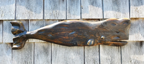 New England Folk Art Whimsical Carved Wood Sperm Whale Wall Sculpture