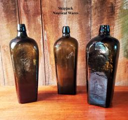 Early Olive Green Blown Glass Cased Liquor Bottles