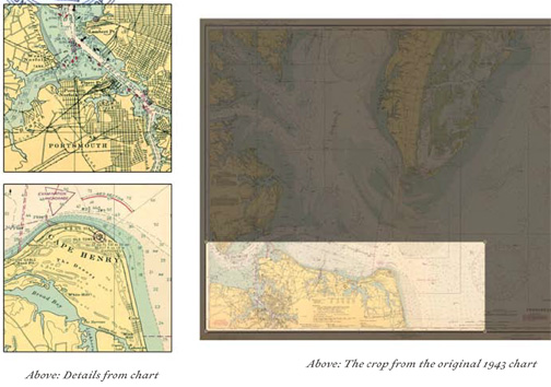 Nautical Chart Scarf - Hampton Roads, Virginia - Portsmouth - Norfolk - Virginia Beach