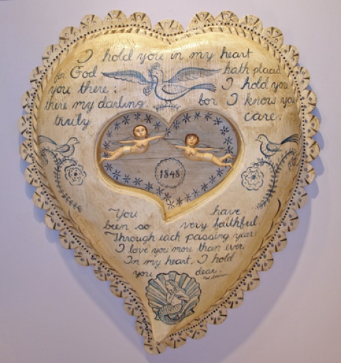 "Sailor's Valentine" folk art carving by J & P Johnson -- 26x30"
