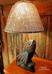 Carved Wood Koi Fish Table Lamp
