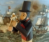 Carved and Polychrome Mariner Holding Sextant Chandlery Advertising Trade Display, closeup view 1