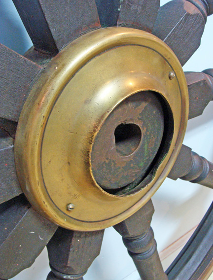 Large Mid 19th Century antique Maritime Teak 10-Spoke Ship's Wheel