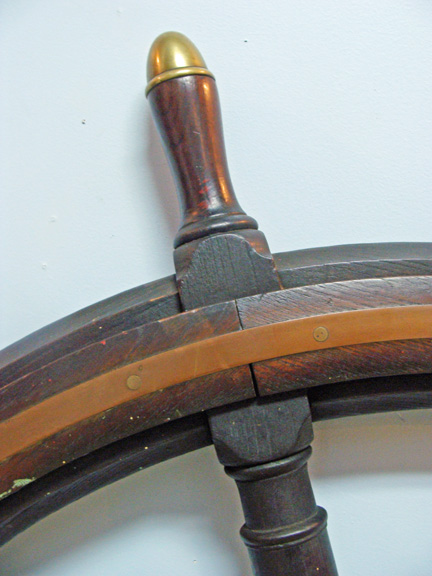 Large Mid 19th Century antique Maritime Teak 10-Spoke Ship's Wheel