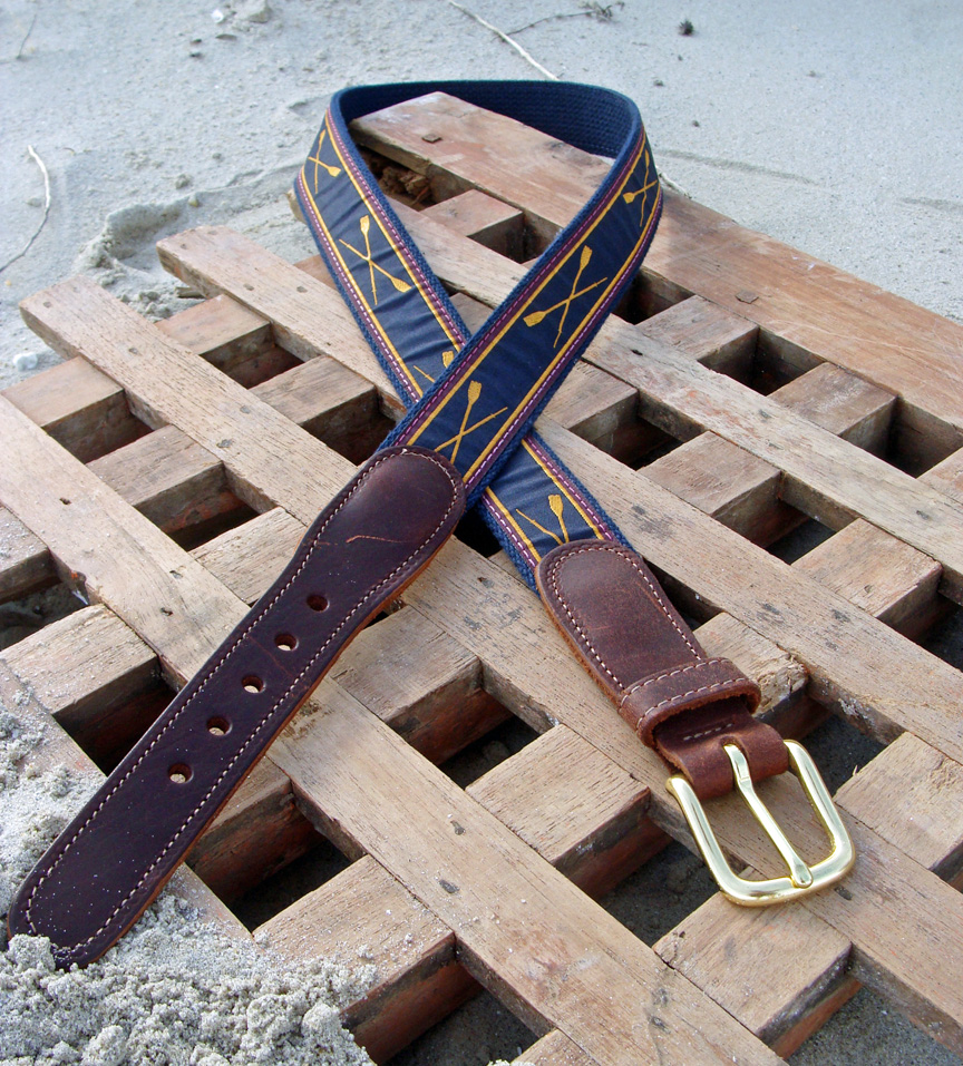 Crossed Oars Nautical Belt with Leather Tabs: Skipjack Nautical Wares