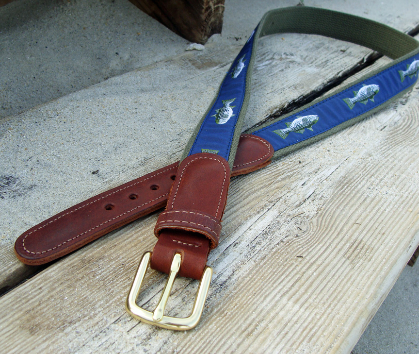 Striper (Sea Bass) Nautical Belt with Leather Tabs