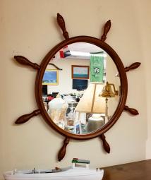 Vintage Maple Yacht Wheel Nautical Wall Mirror