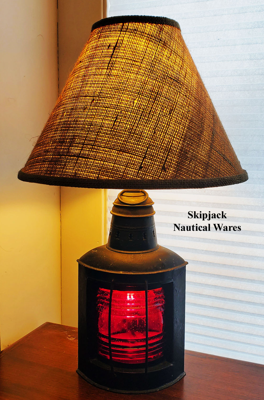 Early 20th century American manufactured port navigation light repurposed into a nautical table lamp
