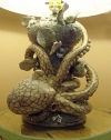 Closeup view of a handcrafted Porcelain Marine Octopus on Capstan Table Lamp by Kevin Collins