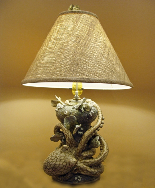 Handcrafted Porcelain Marine Octopus on Capstan Table Lamp by Kevin Collins