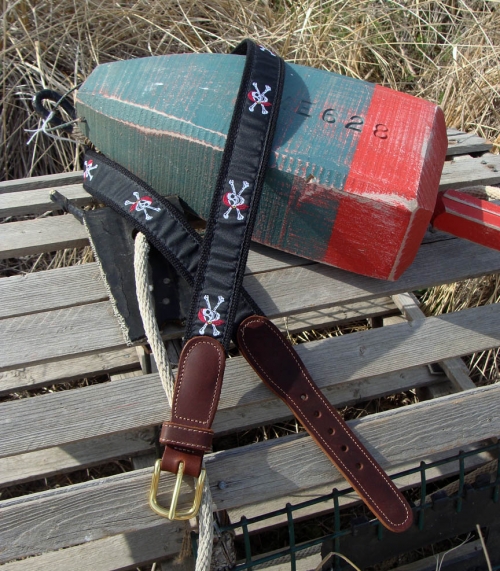 Skull & Crossbones Pirate Nautical Belt with Leather Tabs