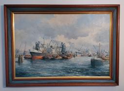 "Rotterdam Harbor" Oil on Canvas by P.V. Shaik, Jr.