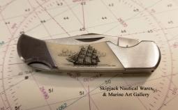 Scrimshaw Bone Lock-back Pocket Knife
