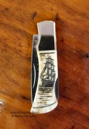 Vintage Mini Lock-back Scrimshaw Pocket Knife- Peter Kinney