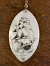 Scrimshaw "Mother of Pearl" Shell Oval Pendant
