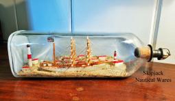 Three Masted Tall Ship-in-Bottle Diorama Flying a Norwegian Flag