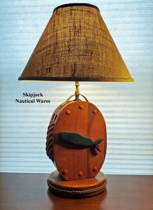 Handcrafted Block and Tackle Nautical Table Lamp- Applied Sperm Whales