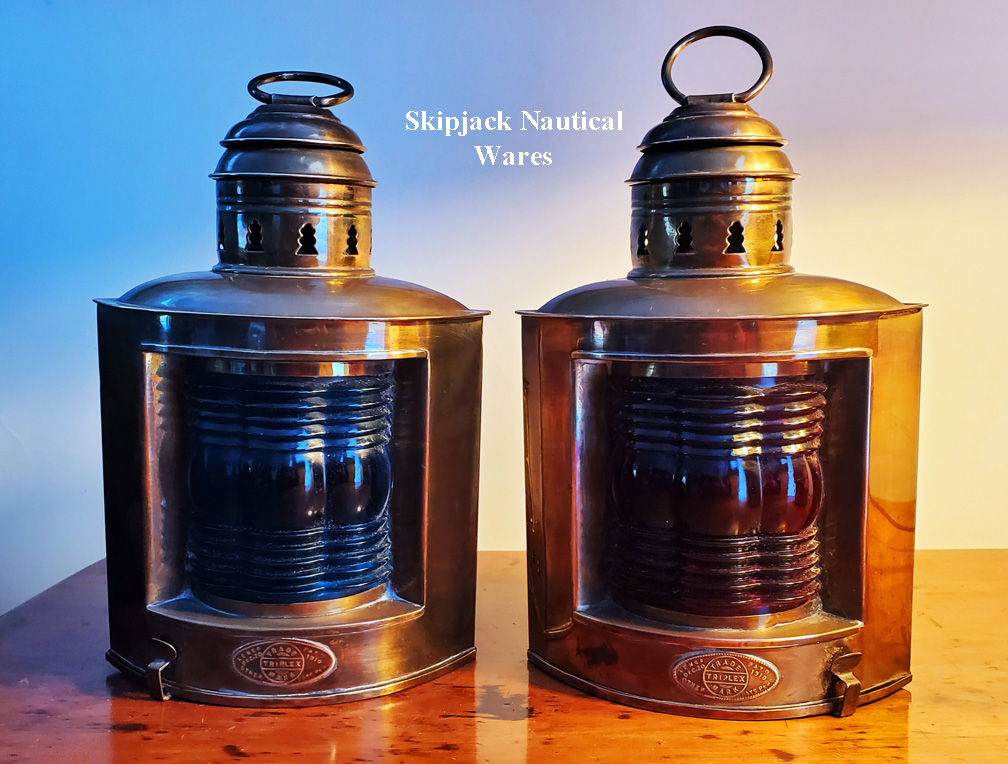 Triplex Brass Port Starboard Lights National Marine Lamp Co. New York