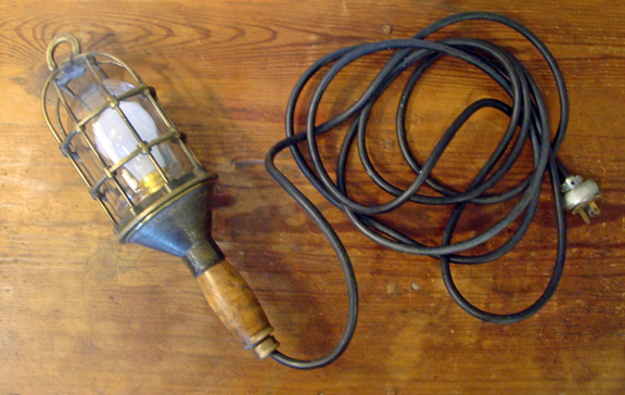 Cast Brass Trouble Light, view of cord