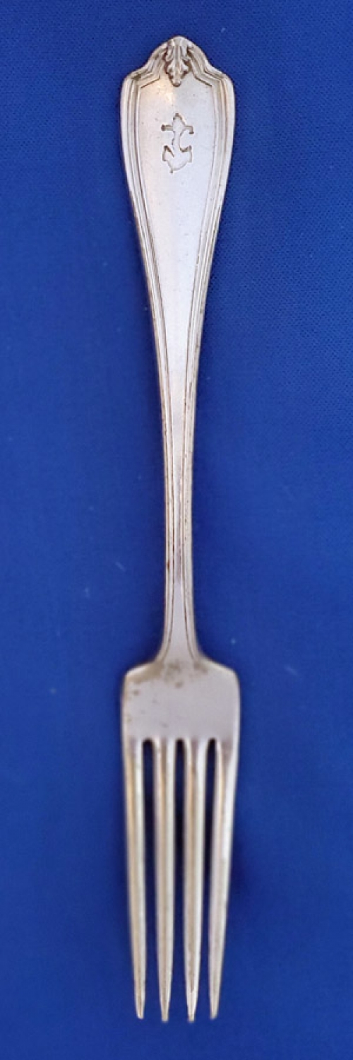 U.S. Navy Wardroom Grecian pattern flatware -- dinner/place fork, 7.5" -- pre WWI