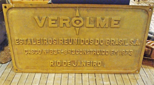 Vintage Verolme Brass Shipbuilder's Plaque, Rio De Janeiro, Brazil