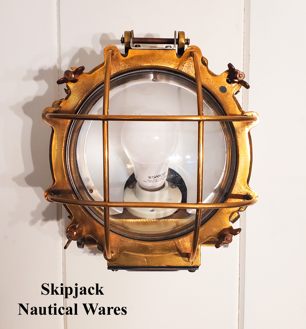 Vintage Cast brass Marine Four-Bar Bulkhead or Ceiling Light: Skipjack  Nautical Wares