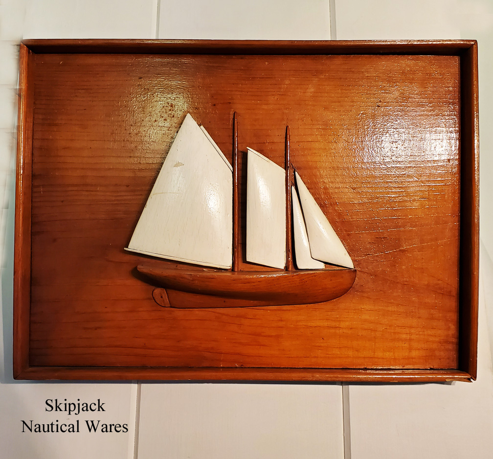 Relief Carved Wood Block Schooner Sailboat: Skipjack Nautical Wares