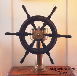 Scuttle Butt Yacht Steering Station with Antique Teak Wheel -- 20.5" diam.